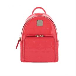 NEW MCM Fuchsia Pink Diamond Textured Patent Leather Stark Backpack Rucksack Bag