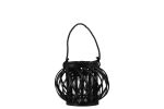 Bellied Shaped Lattice Design Lantern with Glass Candle Holder; Small; Black; DunaWest