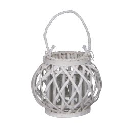 Bellied Shaped Lattice Design Lantern with Glass Candle Holder; Small; White; DunaWest