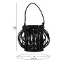 Bellied Shaped Lattice Design Lantern with Glass Candle Holder; Small; Black; DunaWest