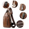 Men Chest Bag PU Leather Sling Fanny Pack Shoulder Backpack w USB Charging Port